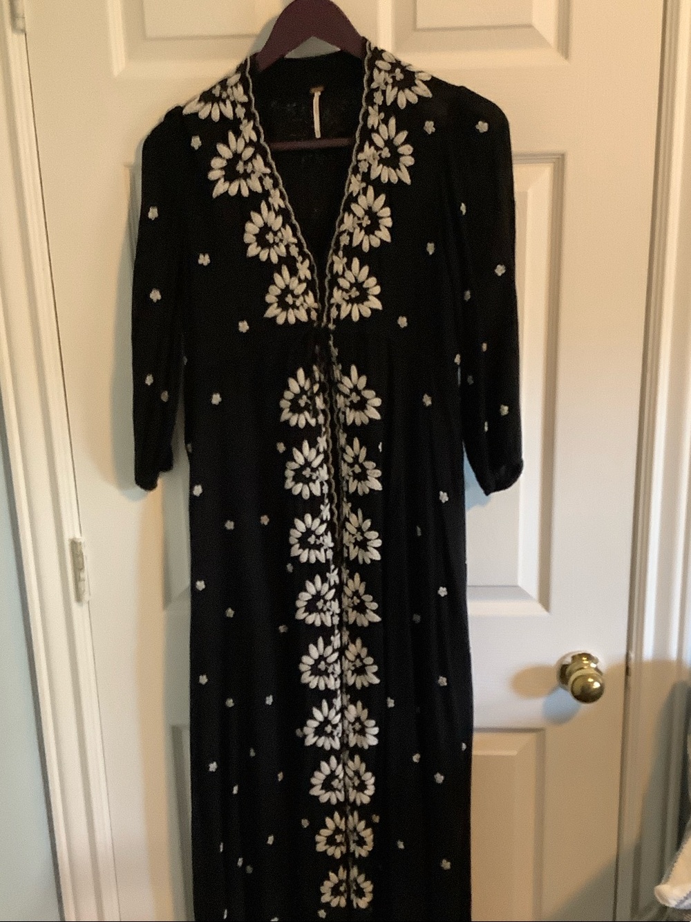 Free People Embroidered floral Black Midi Dress with White Floral Embroidery - Picture 4 of 4